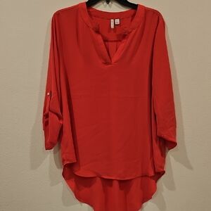Cato Bold Coral Pink V-Neck Blouse